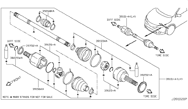 Комплект шарнірів, приводний вал 391014BB0B NISSAN