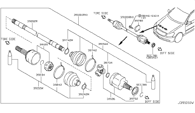 Комплект пилозахисний, приводний вал 39741CG026 NISSAN