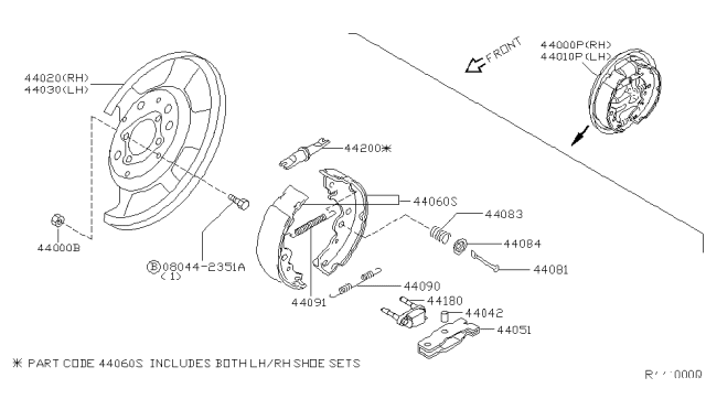 Комплект гальмівних колодок, стоянкове гальмо 440608J025 NISSAN