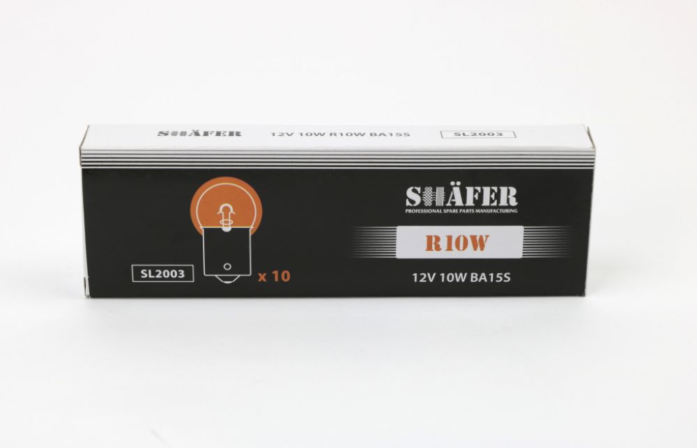Лампа накалювання 12v 10w r10w ba15s картонна упаковка по 10шт SL2003 SHAFER