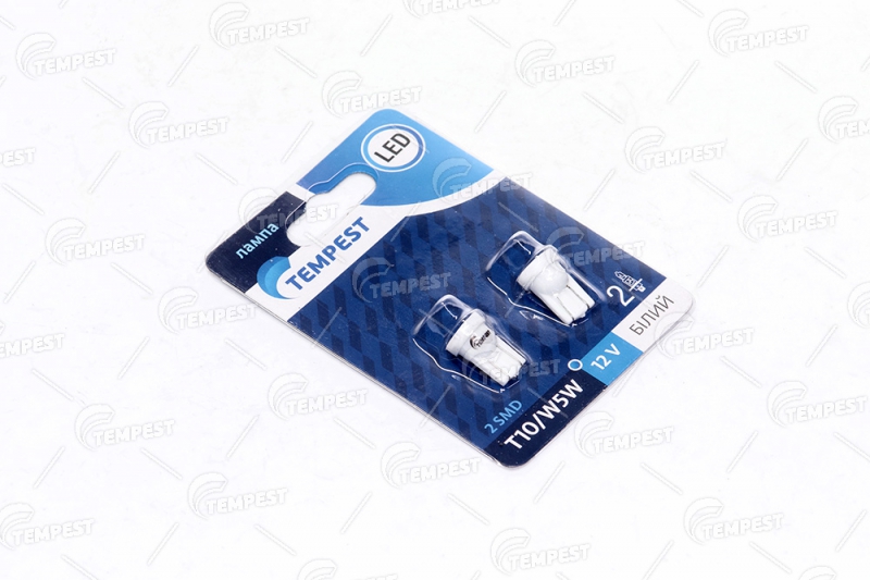 Лампа led б / ц габарит і панель приладів t10 2smd w5w 12v white 2шт.... TP210T1012V TEMPEST