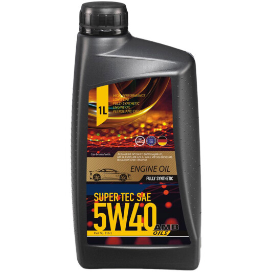 Олива моторна 5w-40 amb supertec api sn/cf acea a3/b4 fiat 9.55535-m2    1л синт. 3161 AMB