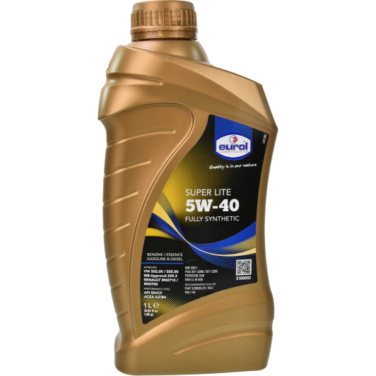 Eurol 1л super lite 5w-40 масло синт. acea a3/b4 api sn/cf  mb 229.1 мв229.3... 000583 EUROL