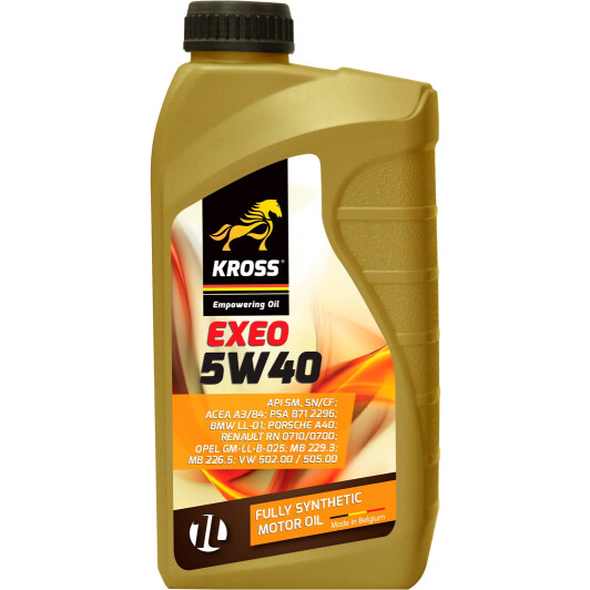 Олива двигуна 1l kross exeo 5w40 api sm sl/cf acea a3/b4-08 psa b71 2296 bmw ll-01... 25576 KROSS