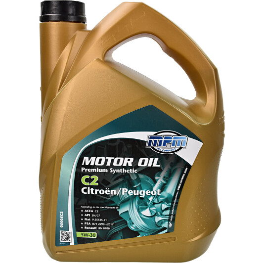 Моторна олива mpm premium syntheticc2 psa / 5w30 / 5л. / acea c2 api cf/sn psa b712290... 05005C2 MPM