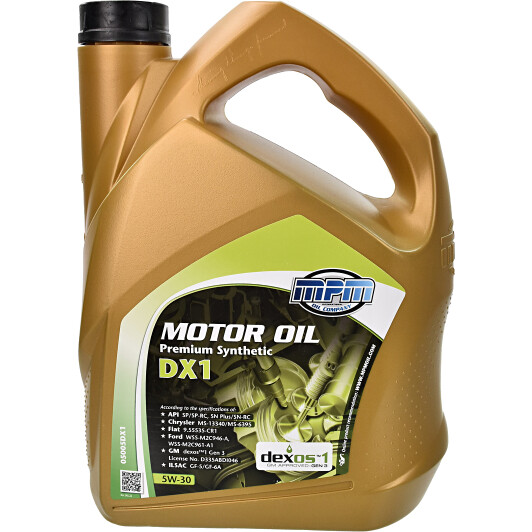 Моторна олива mpm premium synthetic dx1 / 5w30 / 5л. / api sn+/sn-rc opel/gm dexos1... 05005DX1 MPM