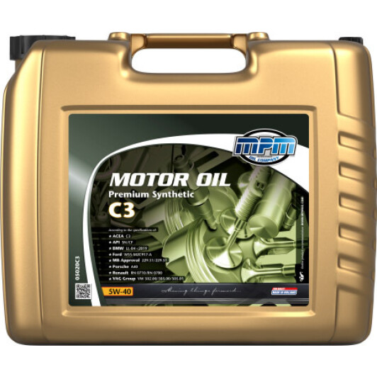 Моторна олива mpm premium synthetic c3 / 5w40 / 20л. / acea c3 api cf/sn vw 502.00 /... 05020C3 MPM