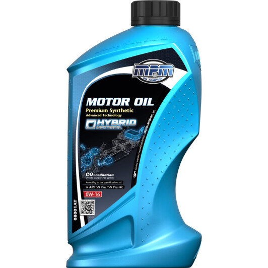 Моторна олива mpm premium synthetic advanced technology / 0w16 / 1л. / api sn+/ sn+rc 08001AT MPM