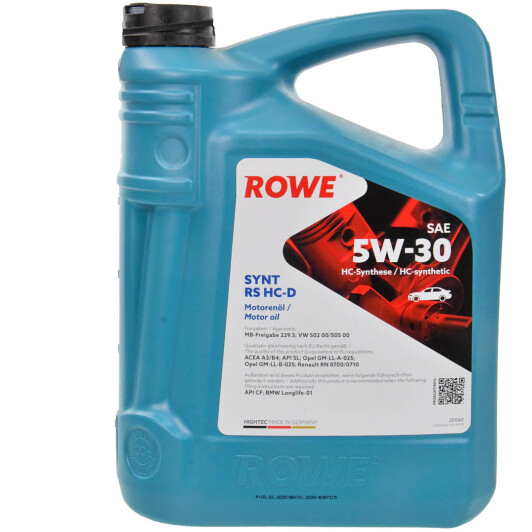Олива моторна hightec synt rs hc-d sae 5w-30 5 l 20060005099 ROWE