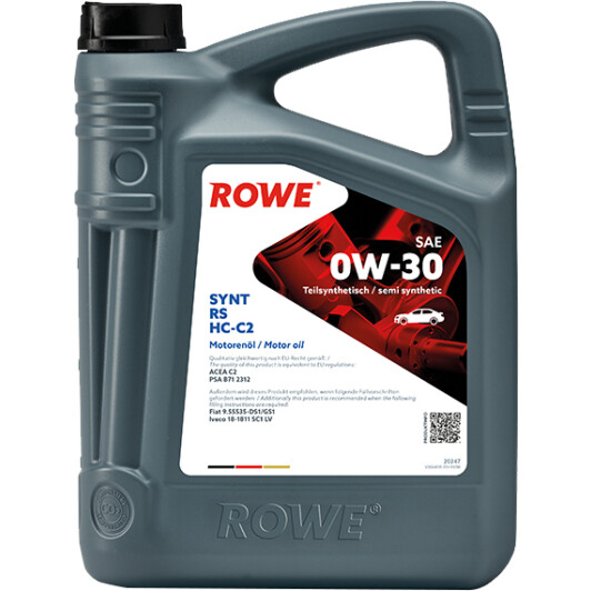 Олива моторна hightec synt rs sae 0w-30 hc-c2 4 l 20247004099 ROWE