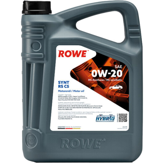Олива моторна hightec synt rs c5 sae 0w-20 4 l 20379004099 ROWE