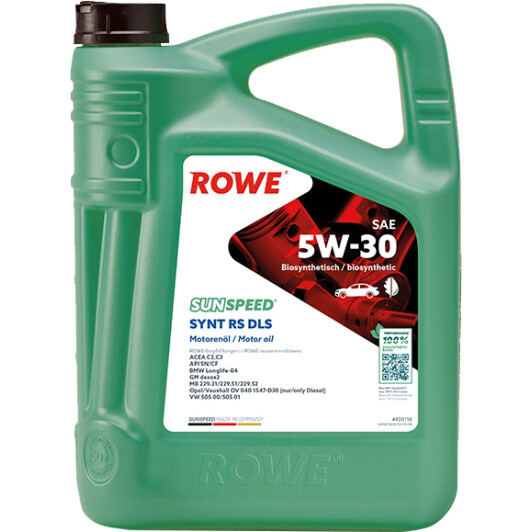 Олива моторна sunspeed synt rs dls sae 5w-30 5 l 4920118005099 ROWE