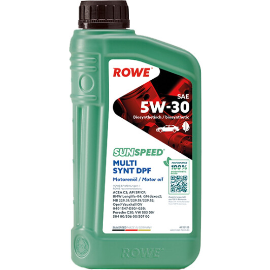 Олива моторна sunspeed multi synt dpf sae 5w-30 1 l 4920125001099 ROWE