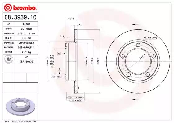 Гальмівний диск пер. niva 02- / lada niva76-/samara 272х11 08393910 BREMBO