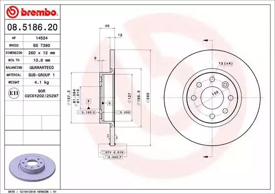 Тормозной диск 08518620 BREMBO