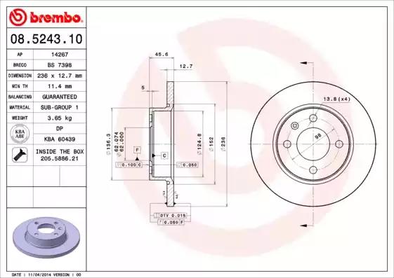 Тормозной диск 08524310 BREMBO