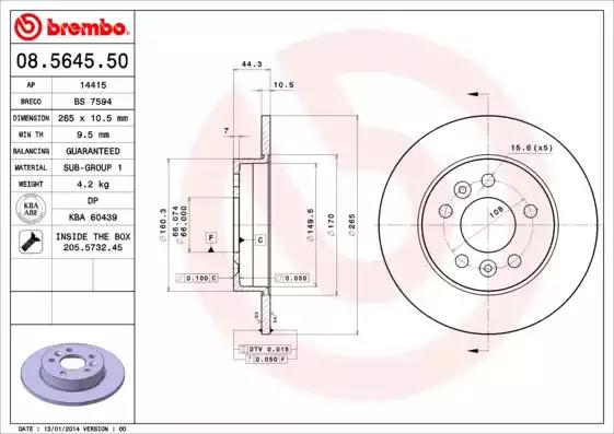 Тормозной диск 08564550 BREMBO