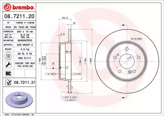 Тормозной диск 08721121 BREMBO