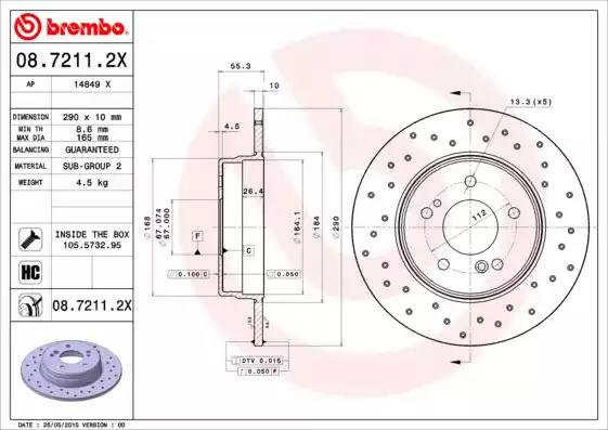 Тормозной диск 0872112X BREMBO