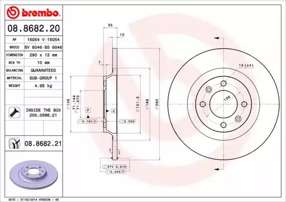 Тормозной диск 08868221 BREMBO