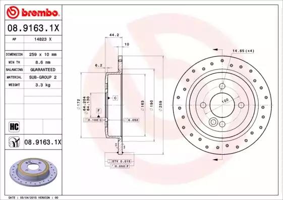 Тормозной диск 0891631X BREMBO