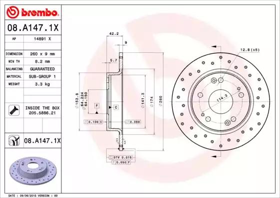 Гальмівний диск 08A1471X BREMBO