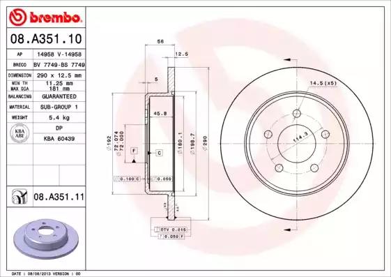 Тормозной диск 08A35111 BREMBO