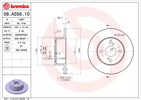 Тормозной диск 08A35610 BREMBO