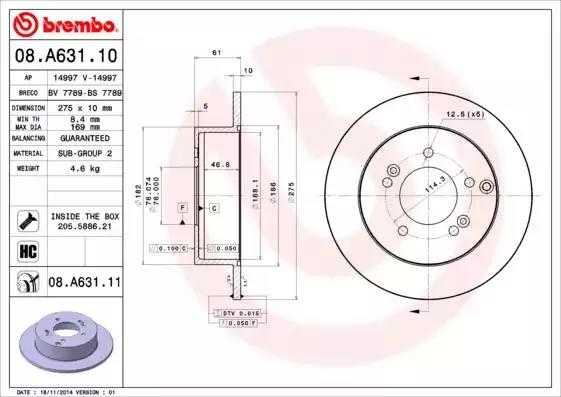 Tarcza hamulc. kia carens iii 06- tył 08A63111 BREMBO