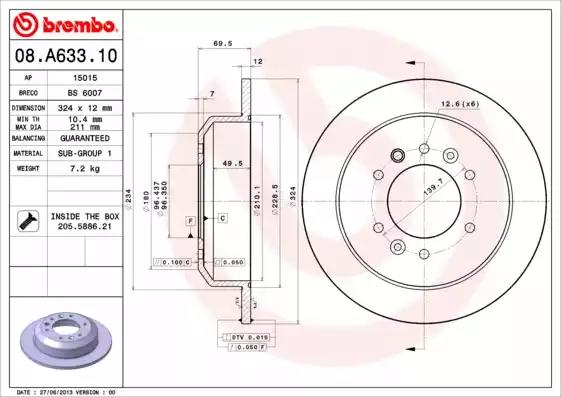 Тормозной диск 08A63310 BREMBO