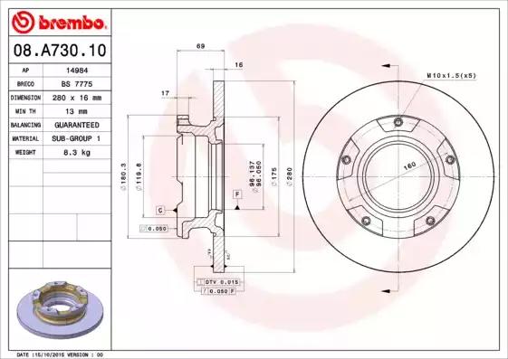 Гальмівний диск зад. transit 06- 280x69mm 08A73010 BREMBO