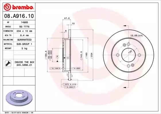 Тормозной диск 08A91610 BREMBO