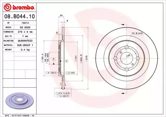 Тормозной диск 08B04410 BREMBO
