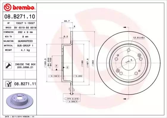 Гальмівний диск зад. xr-v/spirior/vezel/accord/accord 08- 08B27111 BREMBO