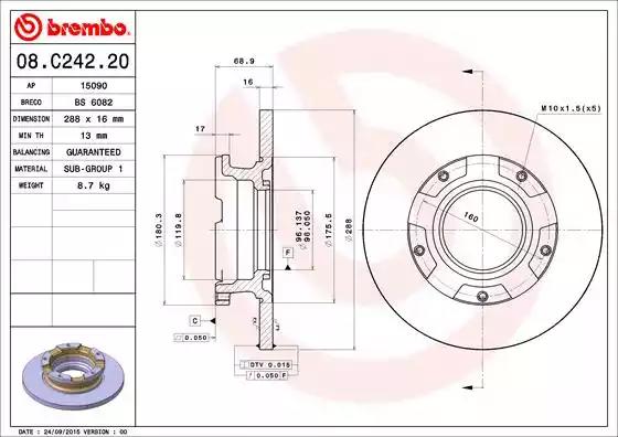 Тормозной диск brembo 08C24220 BREMBO