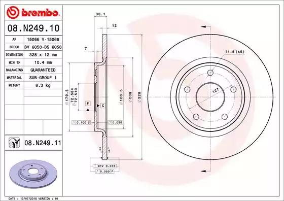 Tarcza hamulc. fiat freemont 11- tył 08N24911 BREMBO