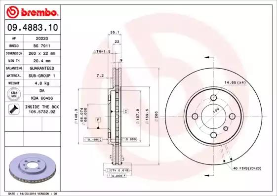 Тормозной диск 09488310 BREMBO
