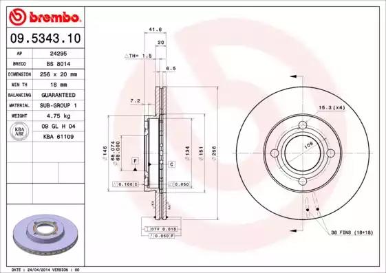 Тормозной диск 09534310 BREMBO