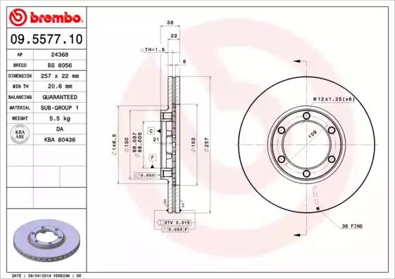 Тормозной диск 09557710 BREMBO