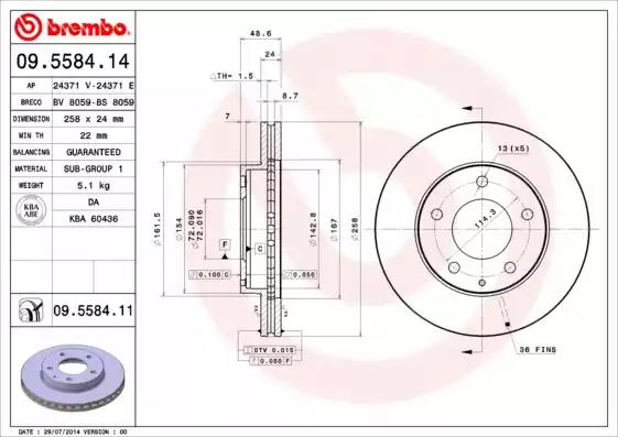 Тормозной диск brembo 09558411 BREMBO