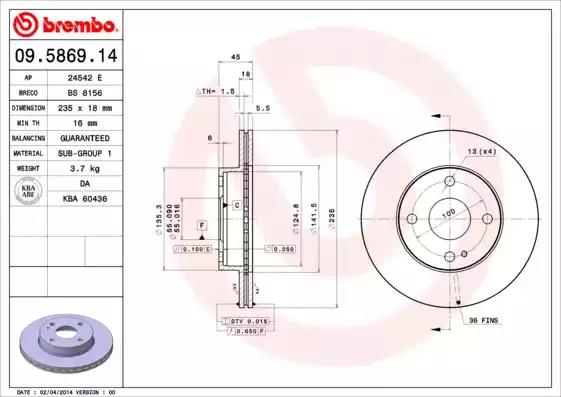 Тормозной диск 09586914 BREMBO