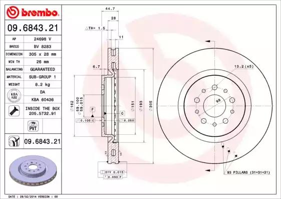 Тормозной диск 09684321 BREMBO