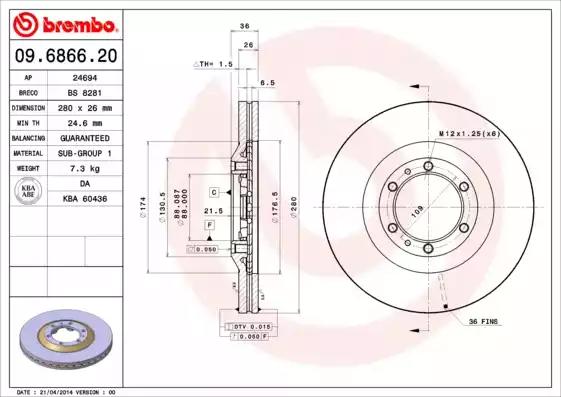 Тормозной диск 09686620 BREMBO
