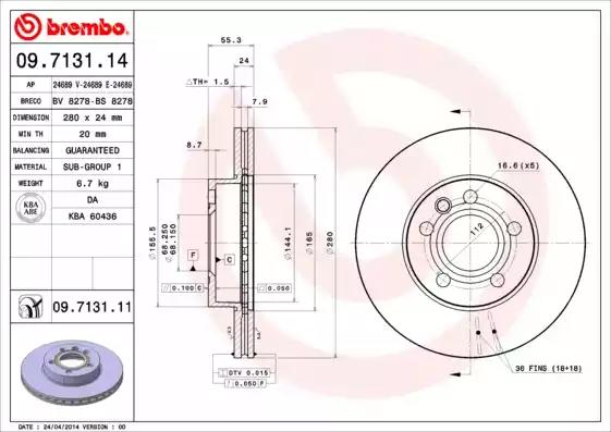 Гальмівний диск пер. t4 90- 280x55mm 09713111 BREMBO