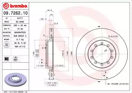 Тормозной диск 09726210 BREMBO
