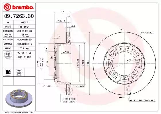 Тормозной диск 09726330 BREMBO