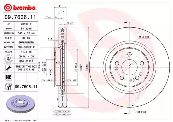 Тормозной диск brembo 09760611 BREMBO