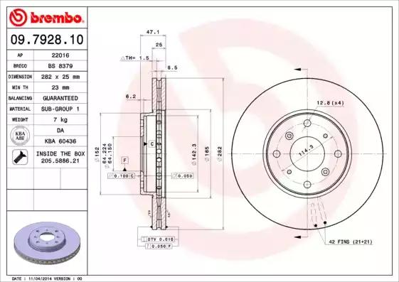 Тормозной диск 09792810 BREMBO