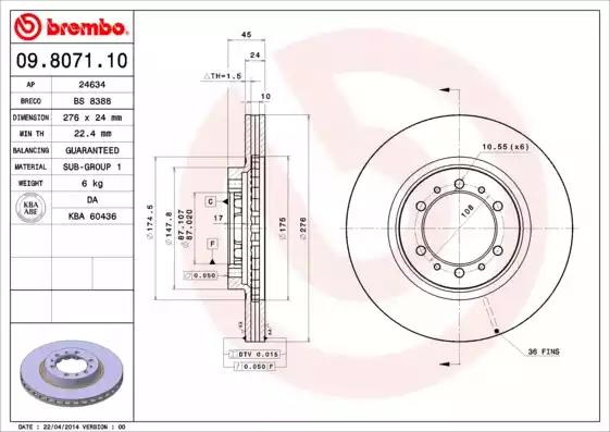 Гальмівний диск пер. pajero 90-/l200 83- 276x45mm 09807110 BREMBO