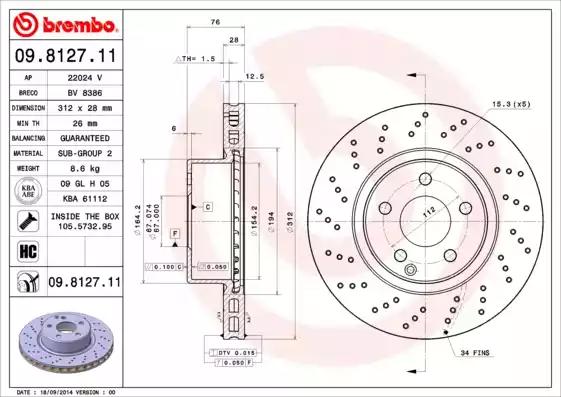 Тормозной диск 09812711 BREMBO
